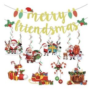 Merry‎ Friendsmas Christmas Banner & Swirl Decorations Holiday Party